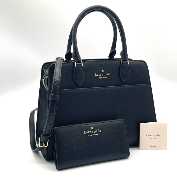 Kate Spade Madison Medium Satchel Crossbody Bag & Slim Bifold Wallet Black - Picture 3 of 11